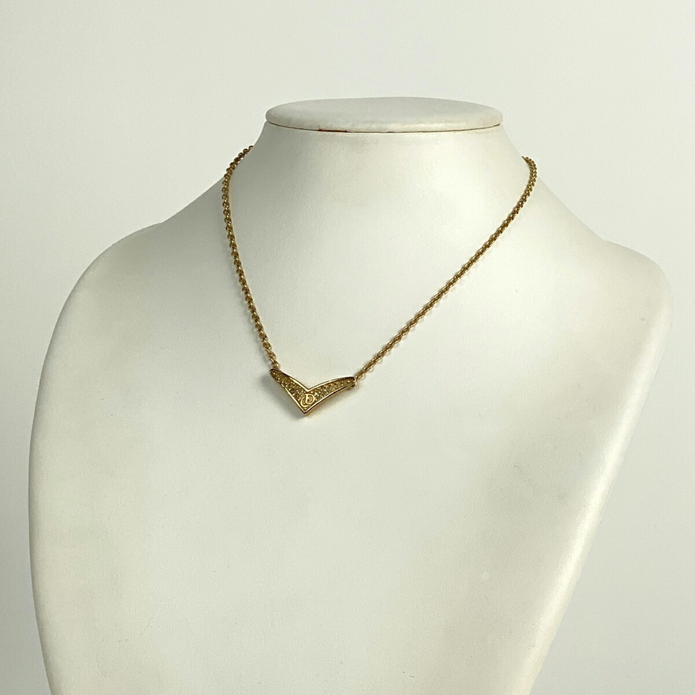 Christian Dior Rhinestone Design Necklace Cd Logo Gp Gold View 4